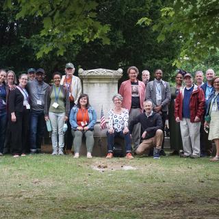 Group of teachers and educator on a walking tour of grove street cemetery 