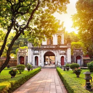 Temple of Literature in Hanoi, Vietnam in green park